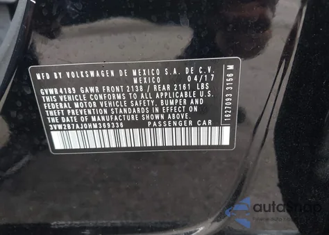 2017 Volkswagen Jetta 1.4T S z USA, uszkodzony, nr VIN 3VW2B7AJ0HM369336